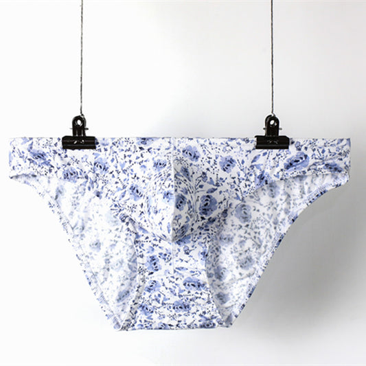 Flower Printed Low Waist Men Briefs Breathable U Convex Pouch