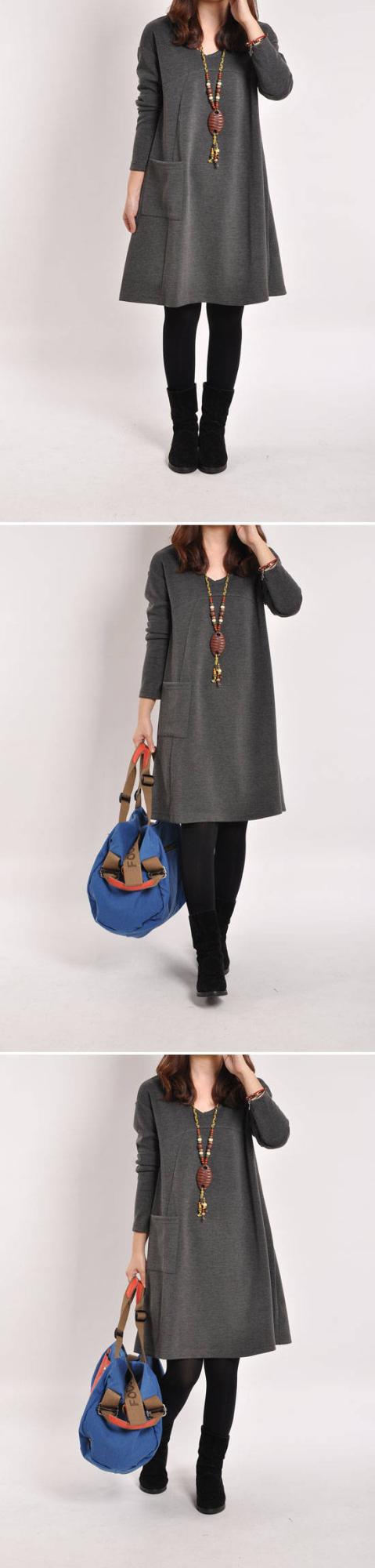 Mid-length Solid Color Plus Size Slimming Dress