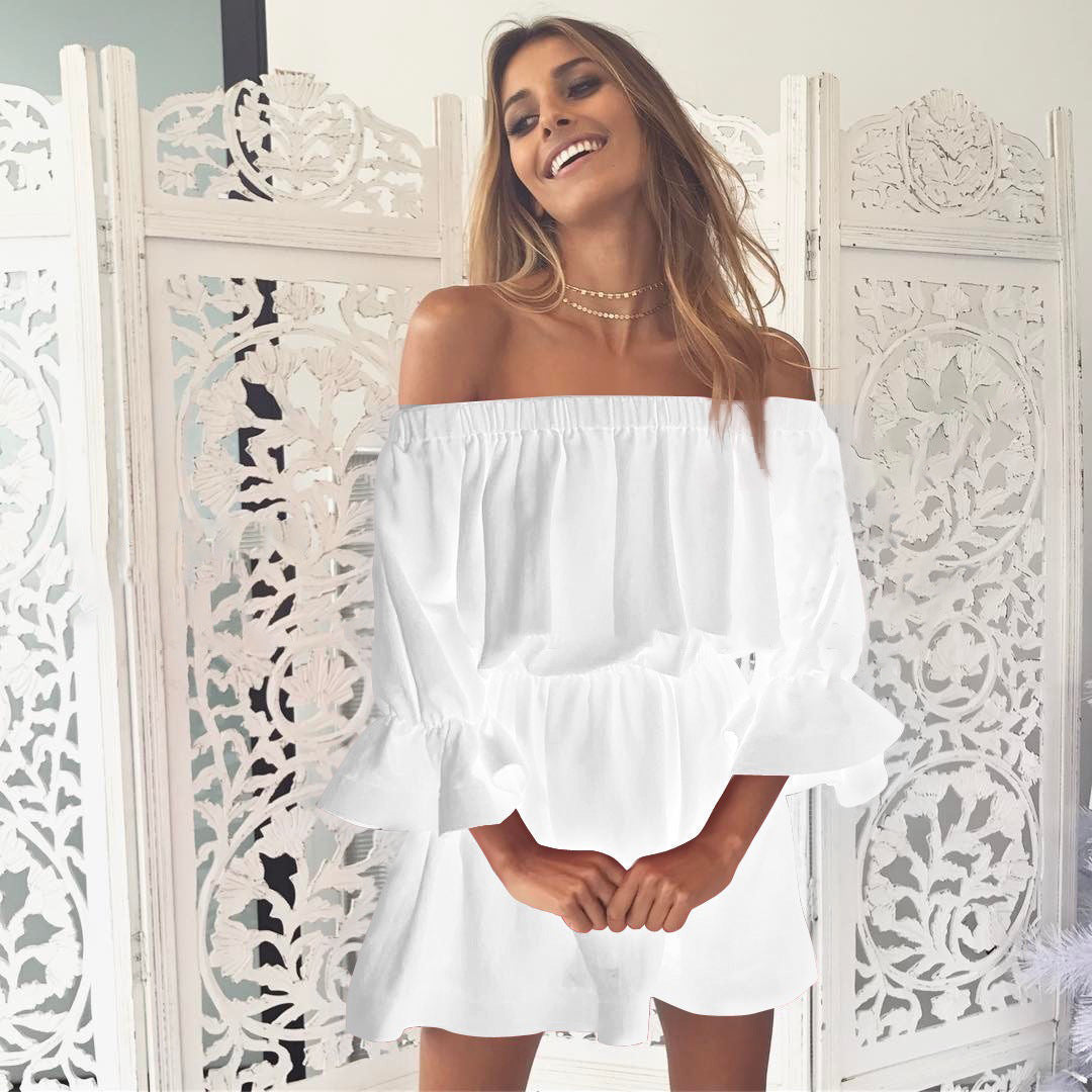 Women's Short Skirt Stretched All-around One-shoulder Dress