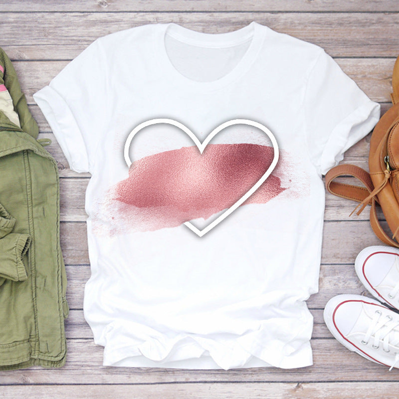 Watercolor Love Fashion Print Short-sleeved T-shirt Women's Trend