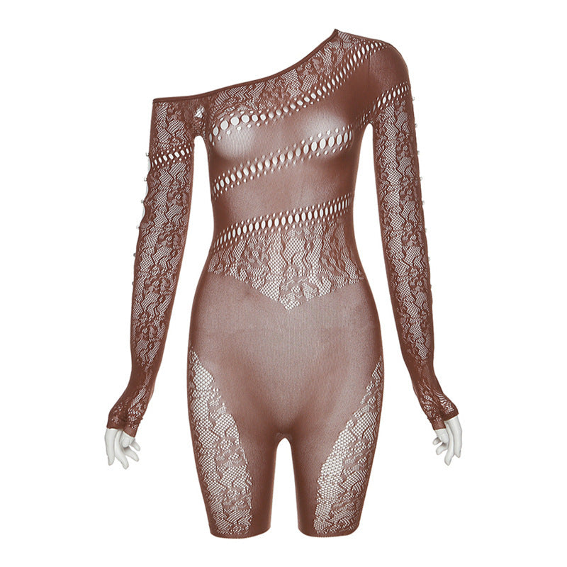 Sense Mesh See Through High Waist Long Sleeves Jumpsuit