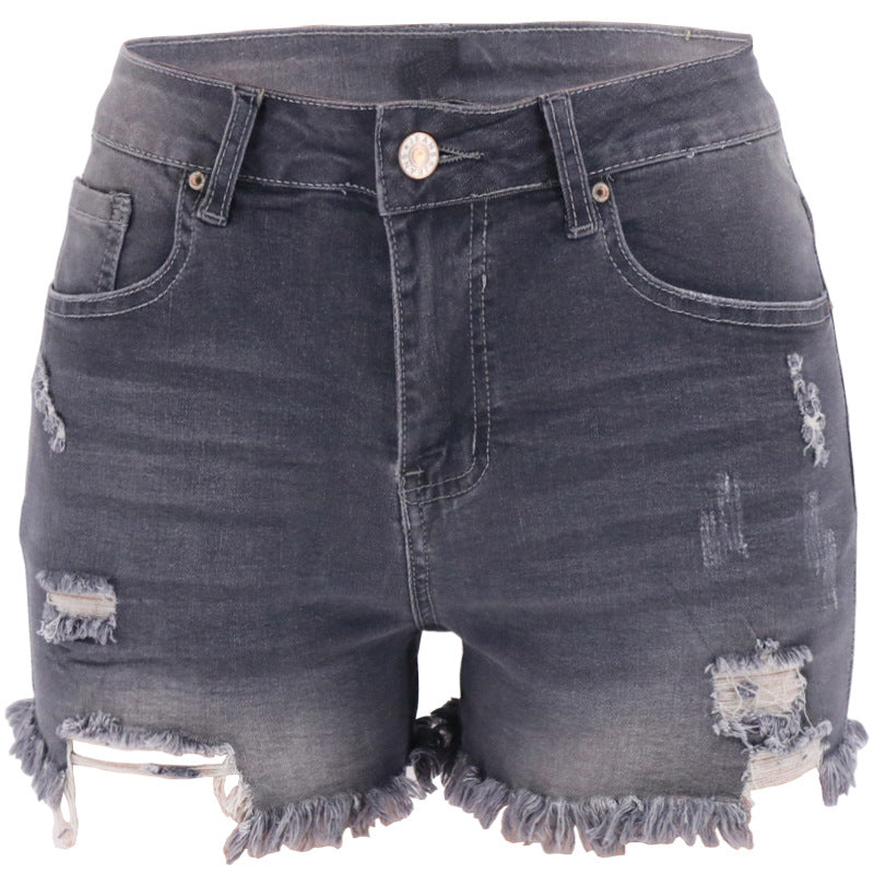 Four-color Ripped High Waist Women's Denim Shorts