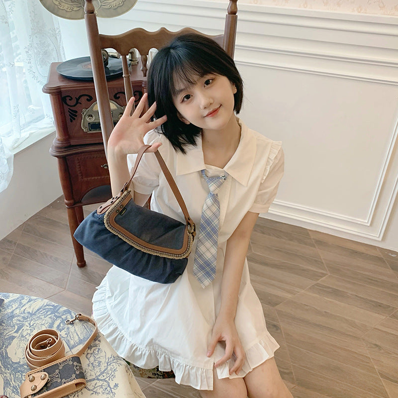 Bubble Short-sleeved Shirt Dress Female Student
