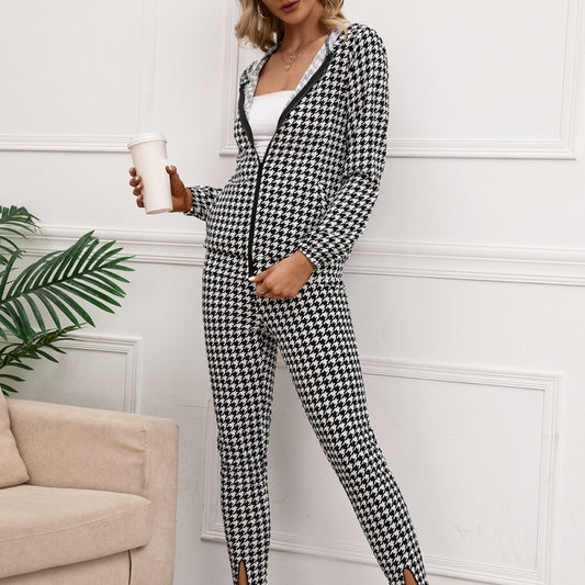 Houndstooth Pattern High-rise Slim-fit Pencil Cropped Trousers
