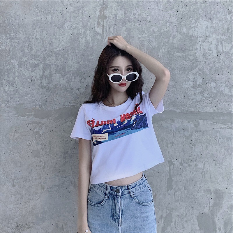 Short Half-Sleeved Top White Butterfly Short-Sleeved T-Shirt