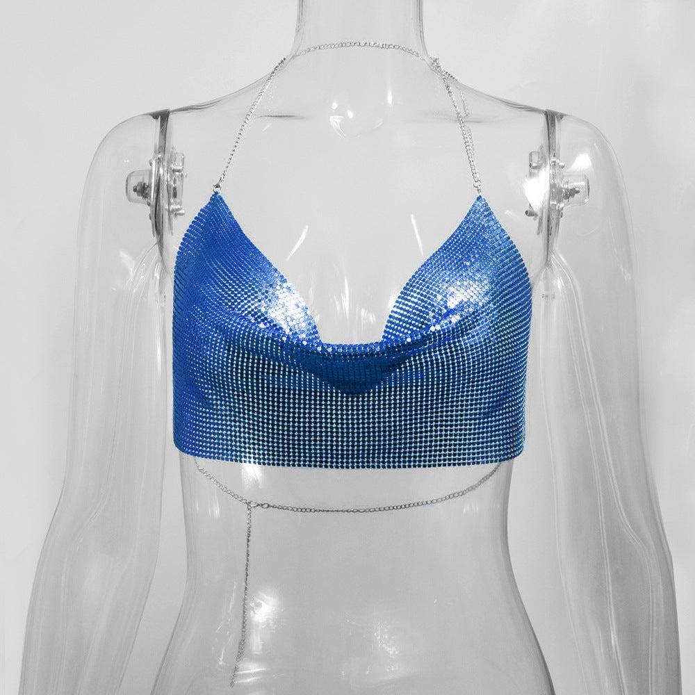 Sequined Personalized Metal Strap Top