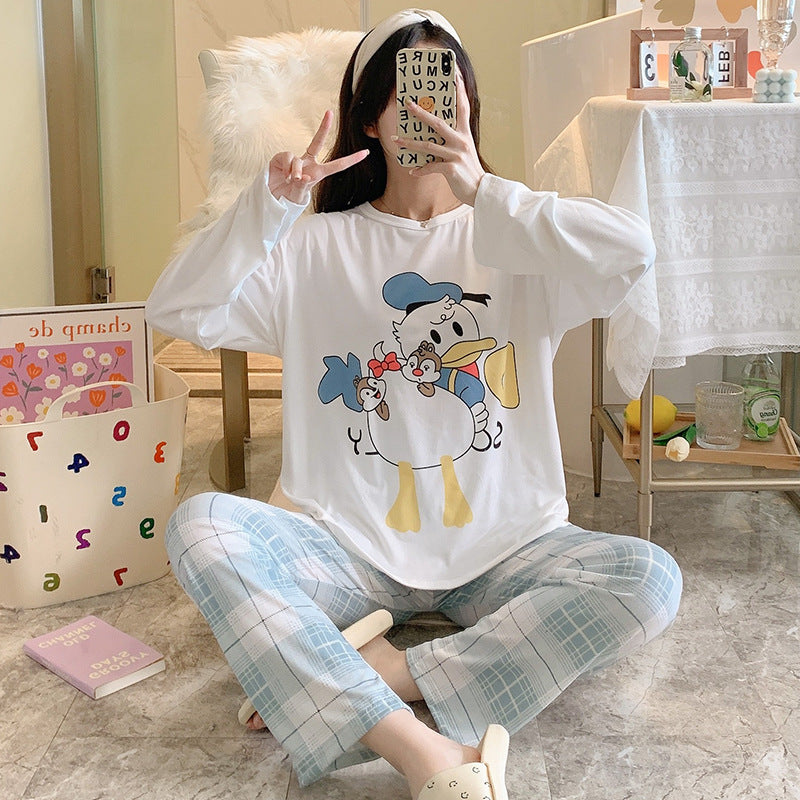Outer Cartoon Pajamas Women's Short-sleeved Trousers  Polyester Fiber Home Service Two-piece Suit