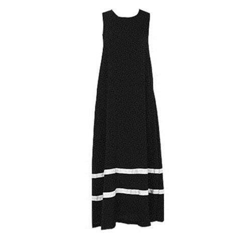 Loose Black And White Striped Sleeveless A-line Skirt With Big Swing Dress Temperament