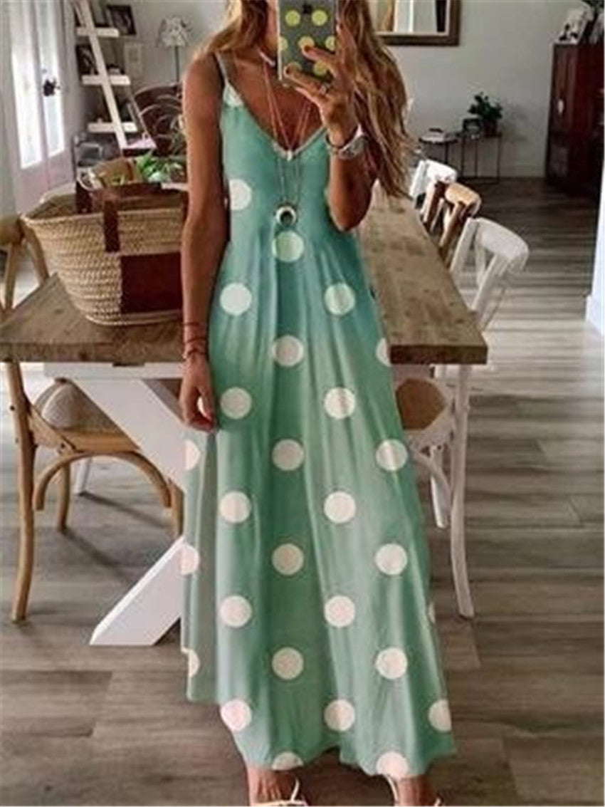 Polka Dot Print Sexy V-neck Gradient Suspender Dress