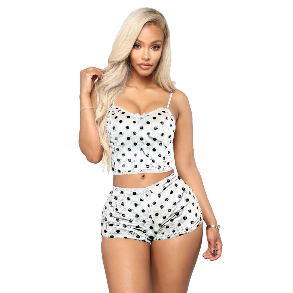 Hollow Sexy Print Slim Velvet Two-piece Suit