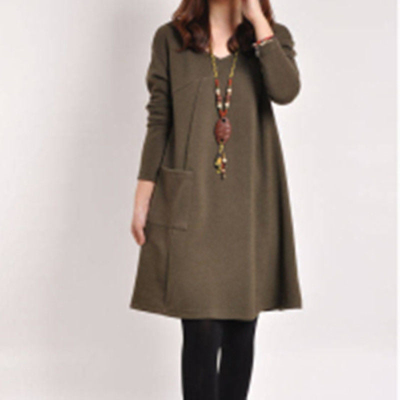 Mid-length Solid Color Plus Size Slimming Dress