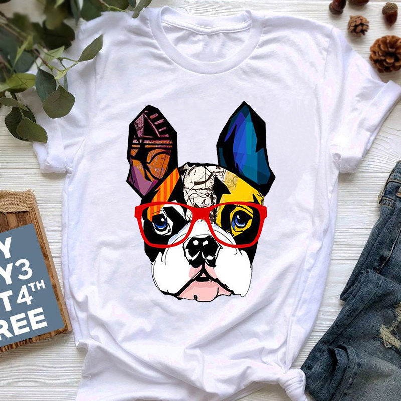 Summer New Style French Bulldog Print T-shirt Female Cute Cartoon Bulldog