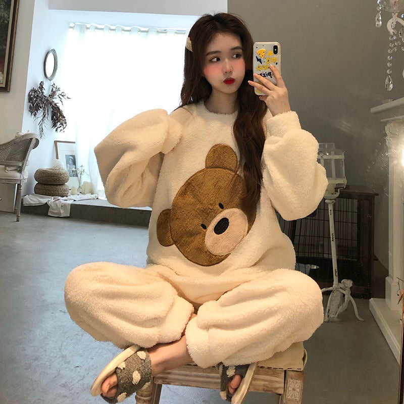 Women's Thickened And Fleece Coral Fleece Pajamas