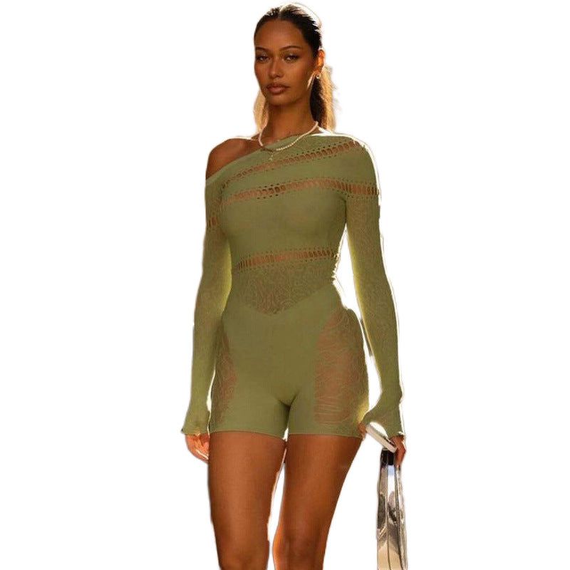 Sense Mesh See Through High Waist Long Sleeves Jumpsuit