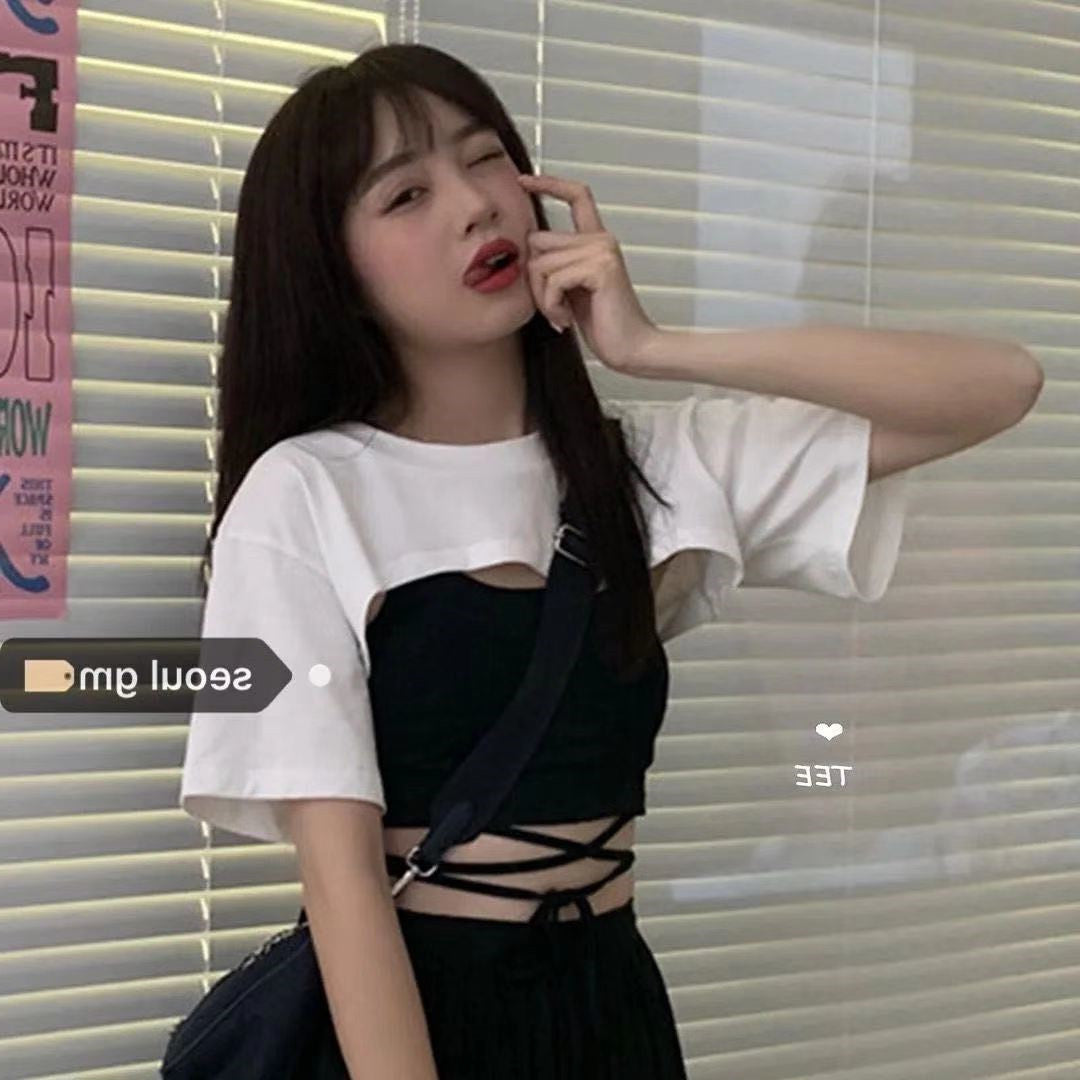 Korean Version Of Loose And Ultr Short All Match Two Piece Vest Vest