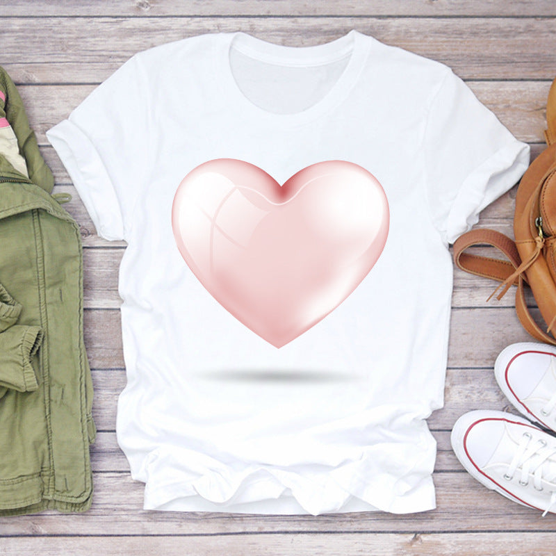 Watercolor Love Fashion Print Short-sleeved T-shirt Women's Trend