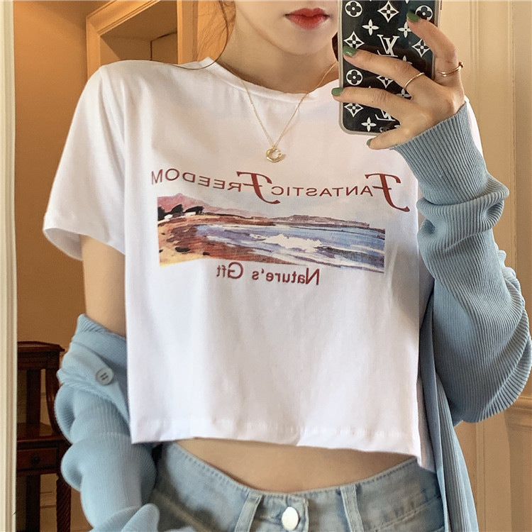 Short Half-Sleeved Top White Butterfly Short-Sleeved T-Shirt