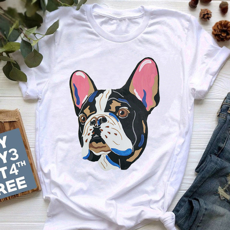 Summer New Style French Bulldog Print T-shirt Female Cute Cartoon Bulldog
