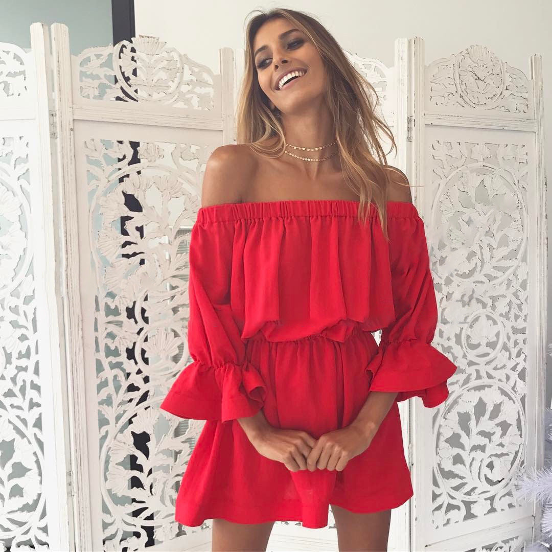 Women's Short Skirt Stretched All-around One-shoulder Dress