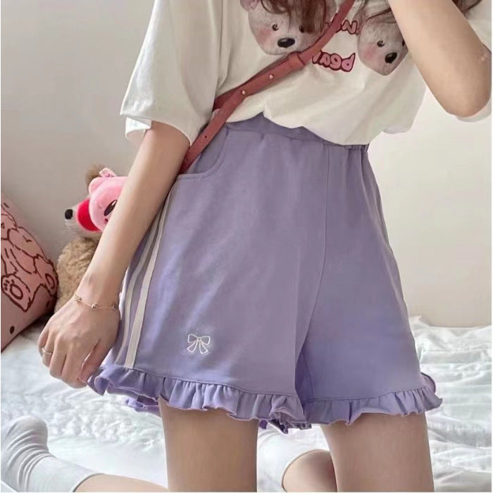 Summer Sports Girls' Japanese Embroidered Loose Slimming And Wide Leg Shorts