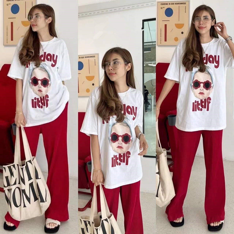 Women's Fashion Cartoon Glasses Girl Print Set