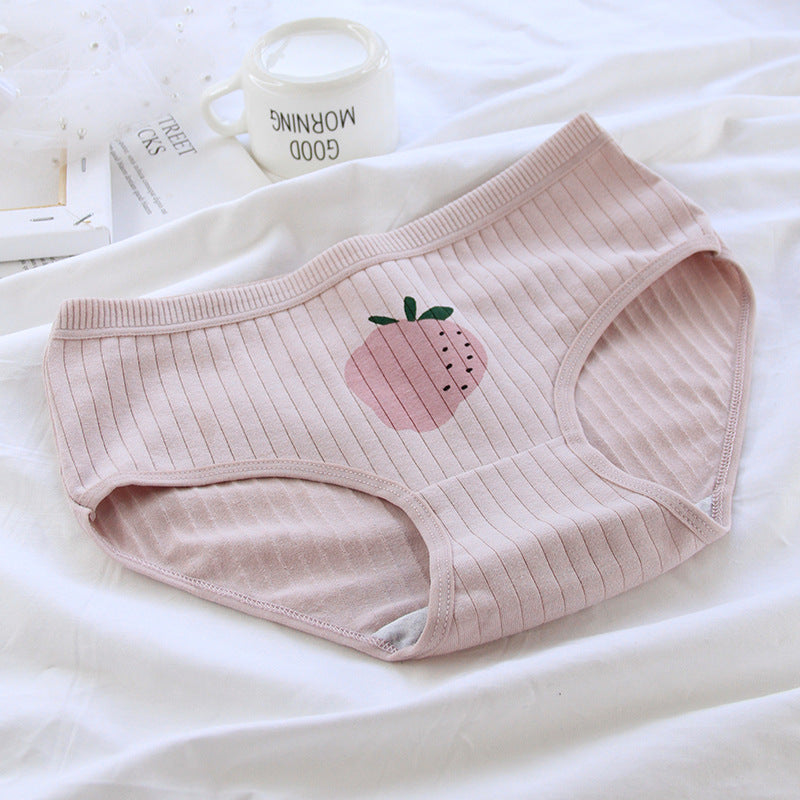 Plaid Strawberry Breathable Cotton Cute Women's Briefs Package Buttock Pure Cotton Crotch Mid-waist Ladies