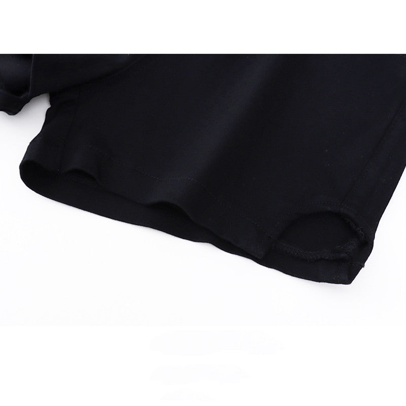 Women's Black Denim Shorts High Waist Slim Fit Strap