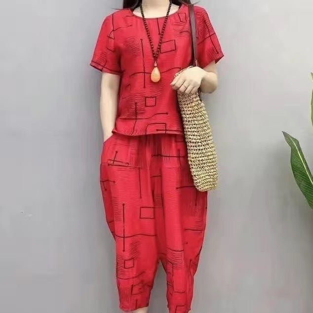 Middle-aged And Elderly Summer Short-sleeved Casual Large Yards Loose New Belly Covering Mother's Clothing
