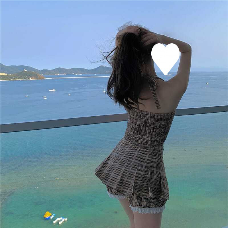 Retro Plaid Strap Tank Top Women's Top Set