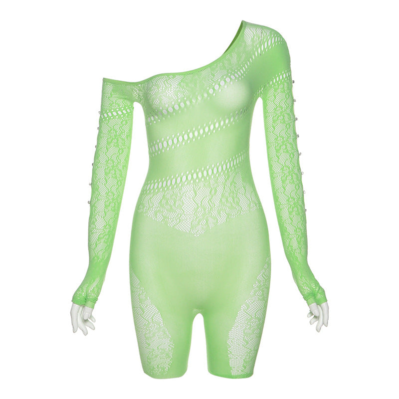 Sense Mesh See Through High Waist Long Sleeves Jumpsuit