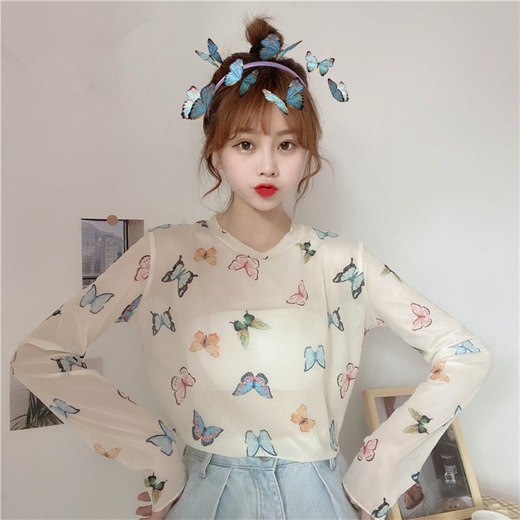 Sun Protection Clothing Ice Silk Long-sleeved T-shirt Mesh Thin Bottoming Shirt