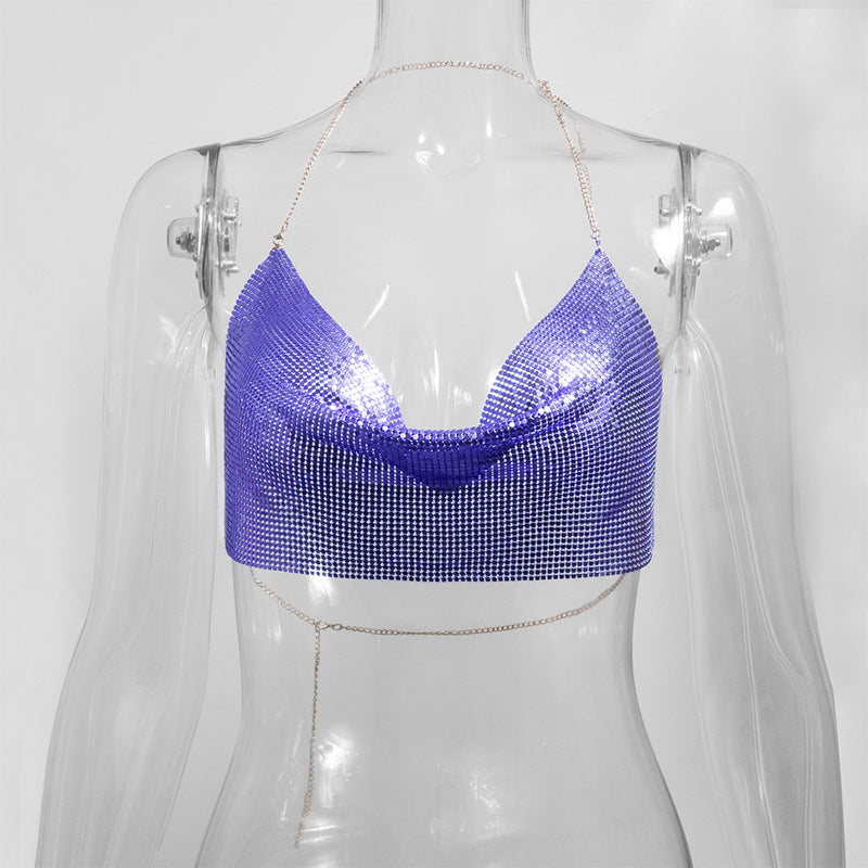 Sequined Personalized Metal Strap Top