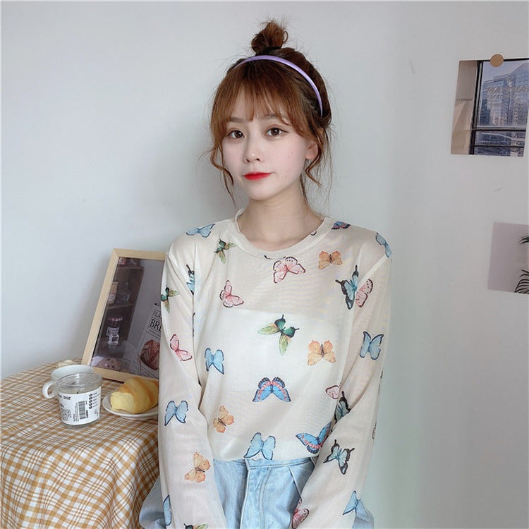 Sun Protection Clothing Ice Silk Long-sleeved T-shirt Mesh Thin Bottoming Shirt