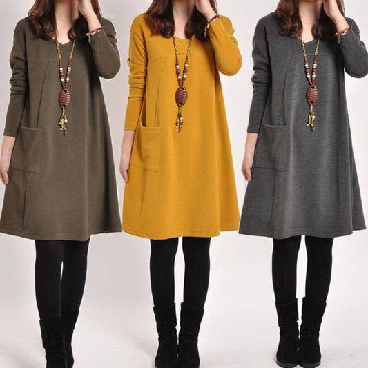 Mid-length Solid Color Plus Size Slimming Dress