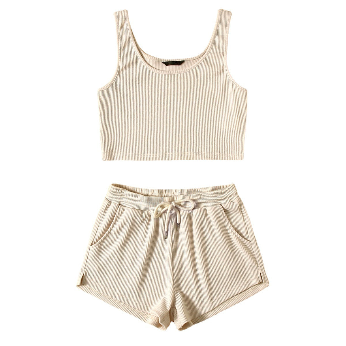 Solid Color Camisole Vest Slim Fit Mid Waist Shorts Casual Fashion Suit