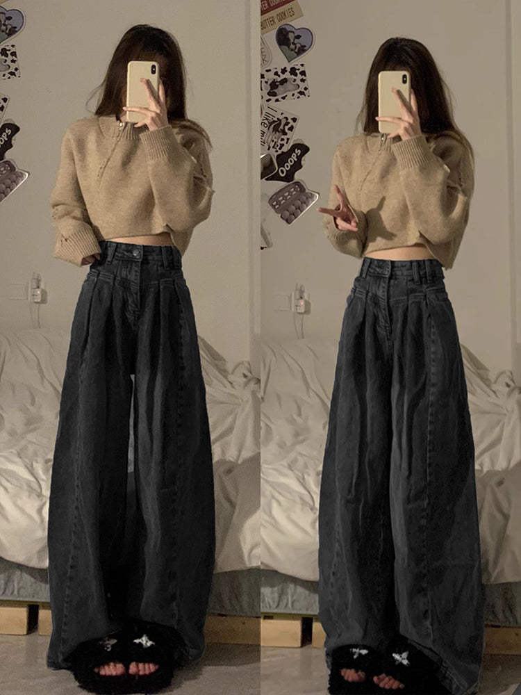 Vintage Black Jeans Women High Waisted Loose
