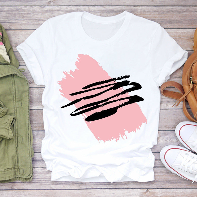 Watercolor Love Fashion Print Short-sleeved T-shirt Women's Trend