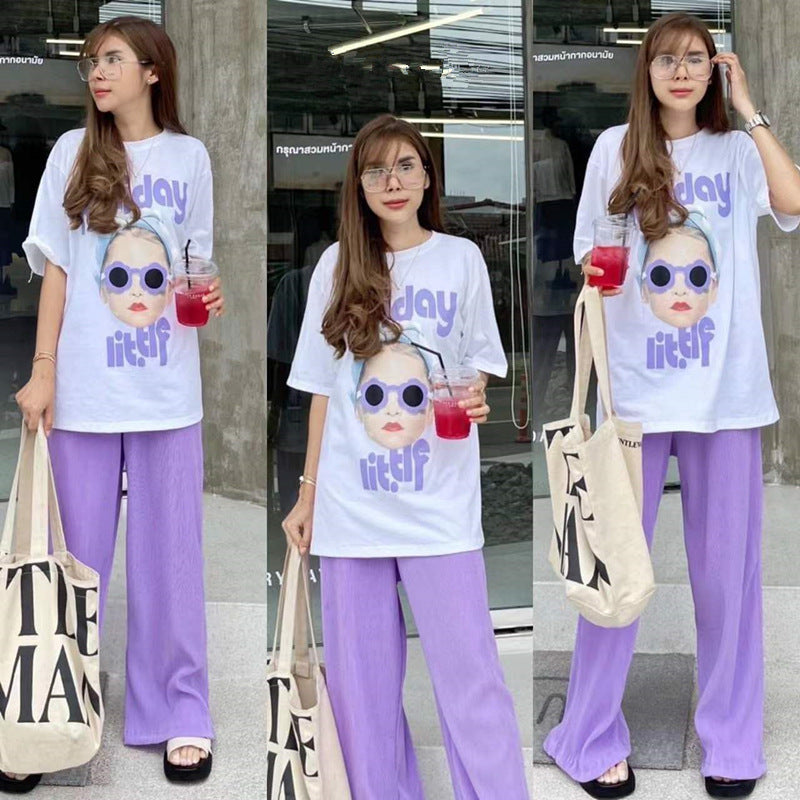 Women's Fashion Cartoon Glasses Girl Print Set