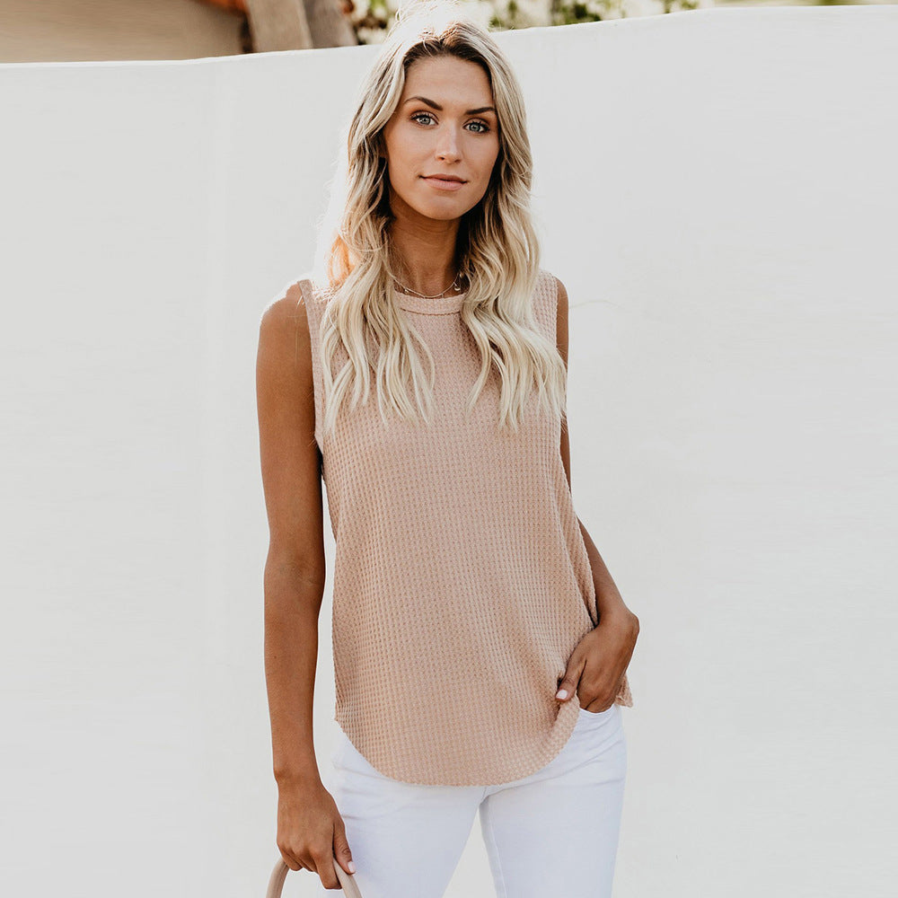 Solid Color Round Neck Sleeveless T-shirt Top Vest